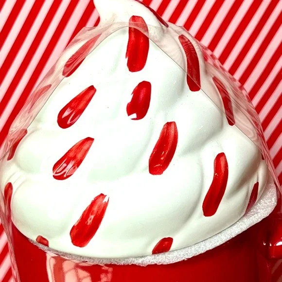 Rae Dunn Red Peppermint Mocha Mug with Whipped Cream Top Lid Festive Holiday - Picture 7 of 8